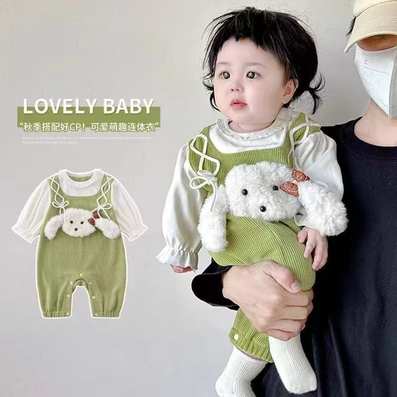 婴儿衣服长袖春秋季宝宝连体衣新生儿超萌可爱狗爬服外出服