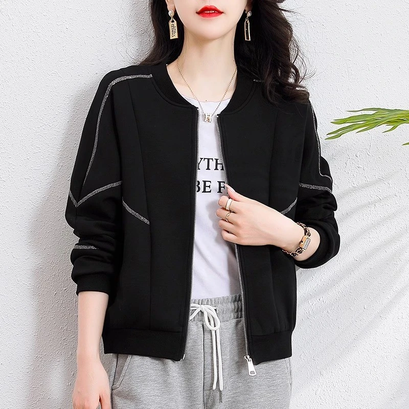 哥家女2025款春秋女装休闲圆领宽松运动夹克衫长袖棒球服