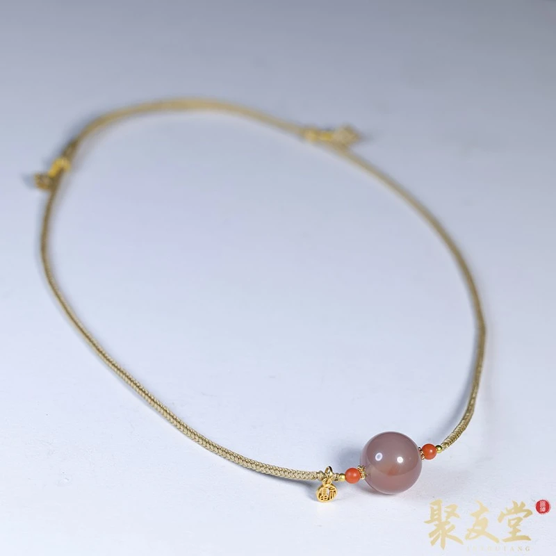聚友堂王伟玉雕18mm锁骨南红玛瑙圆珠大圆珠锁骨吊坠金饰冰飘玛瑙