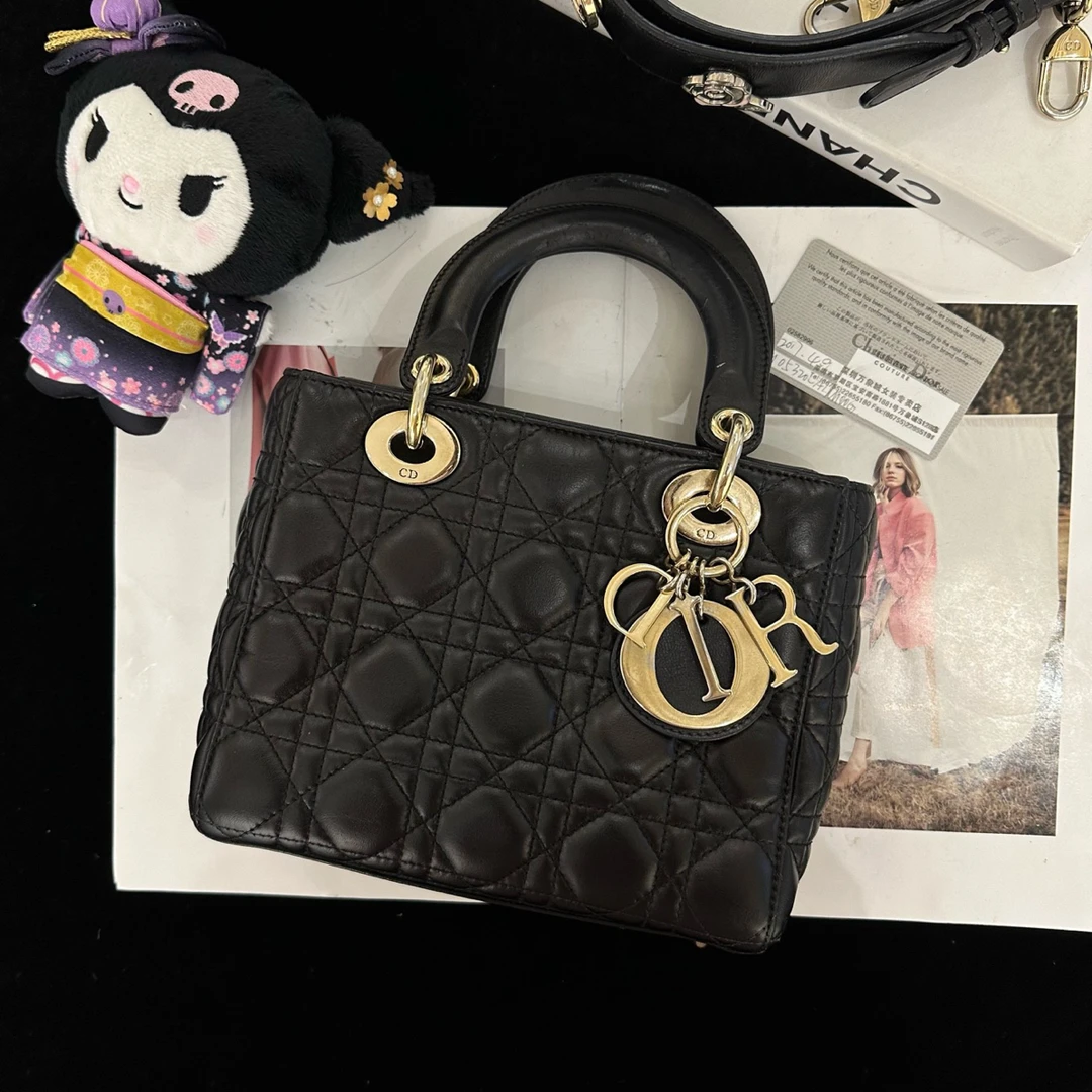 95新 DIOR/迪奥 Dior迪奥黑色五格戴妃包单肩斜挎包