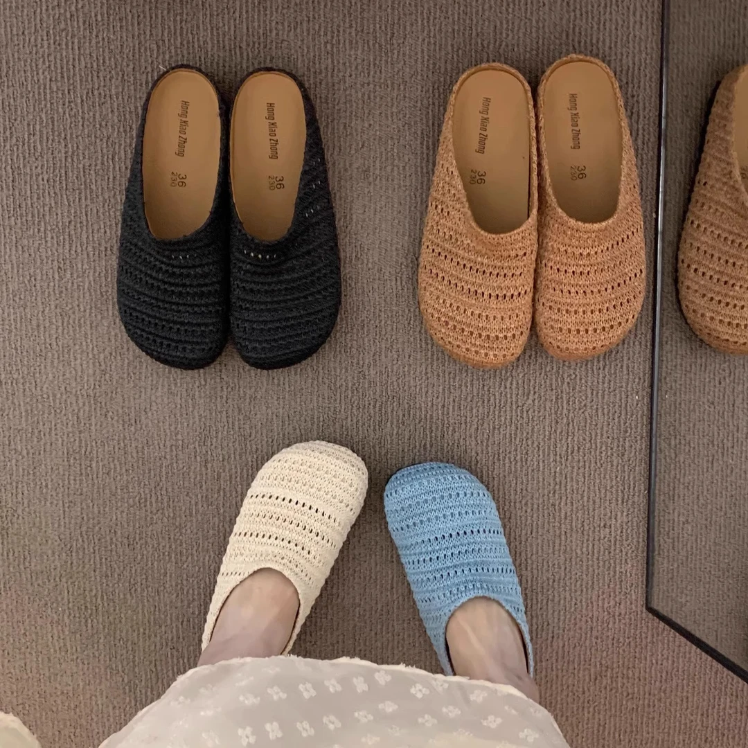 软底外穿波西米亚风勃肯鞋女2025年春夏度假一脚蹬黑色包头半拖鞋