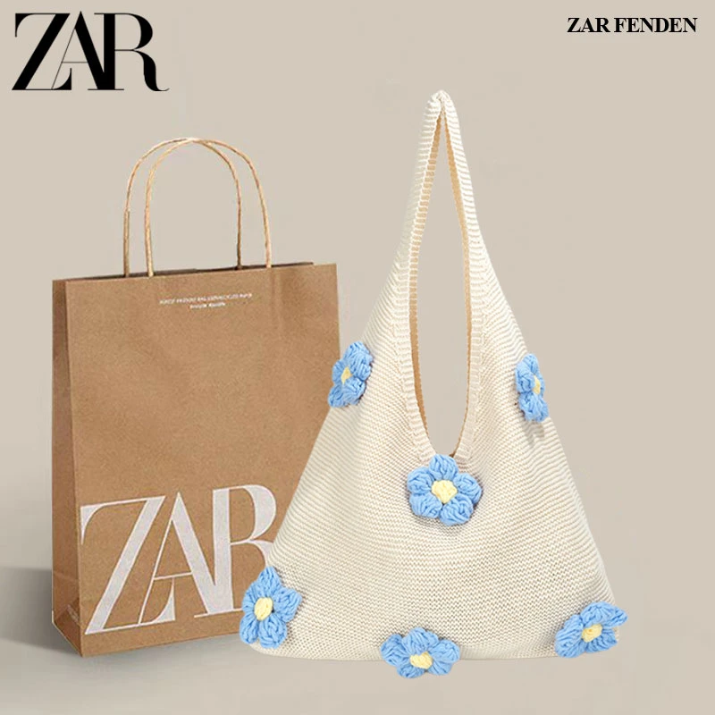 ZAR FENDEN女包新款大容量夏季海边休闲度假沙滩包花朵腋下托特包