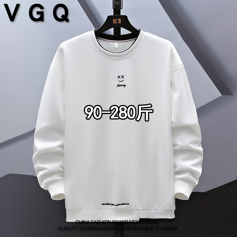 VGQ男士假两件圆领上衣秋季加肥大码胖子宽松潮流百搭卫衣长袖T恤