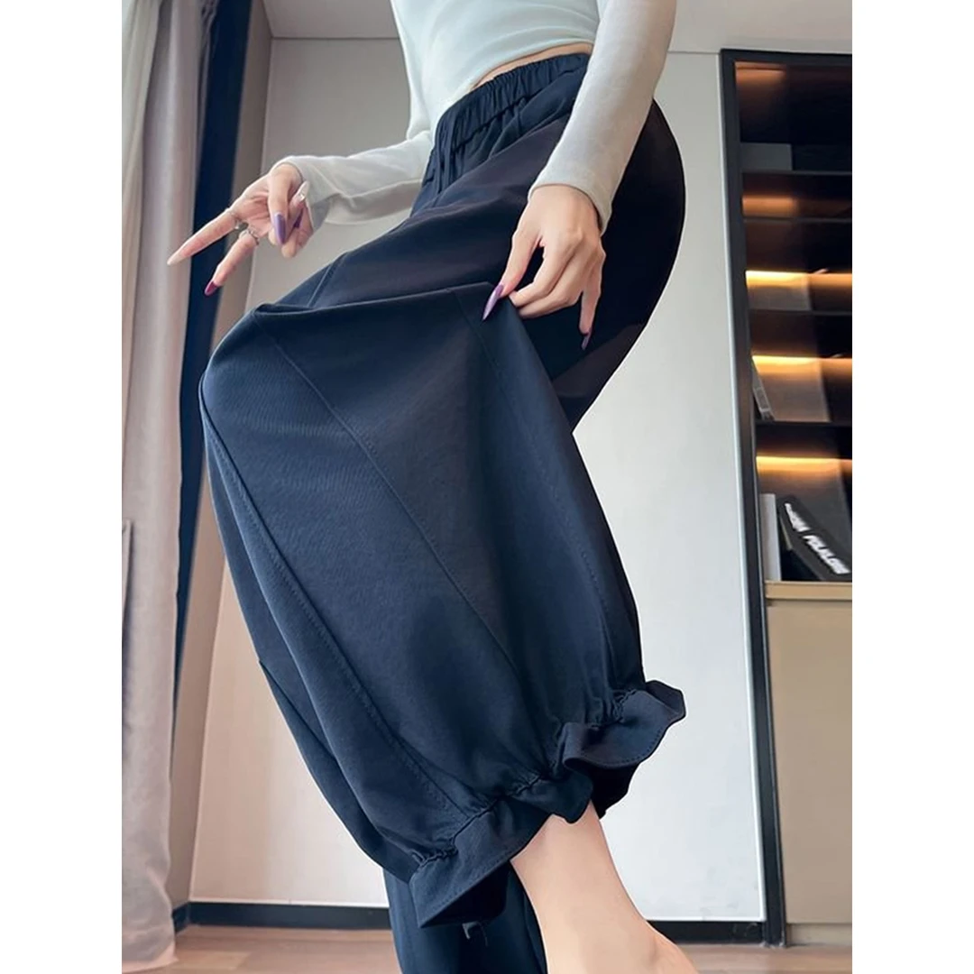 秋季新款小个子松紧高腰九分花苞休闲裤女抽绳垂感显瘦宽松气球裤