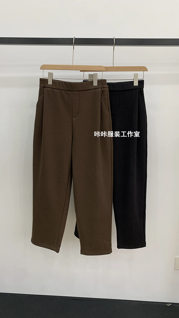 REKAYYAT 韩版时尚休闲韩系宽松百搭显瘦加绒毛呢奶奶裤