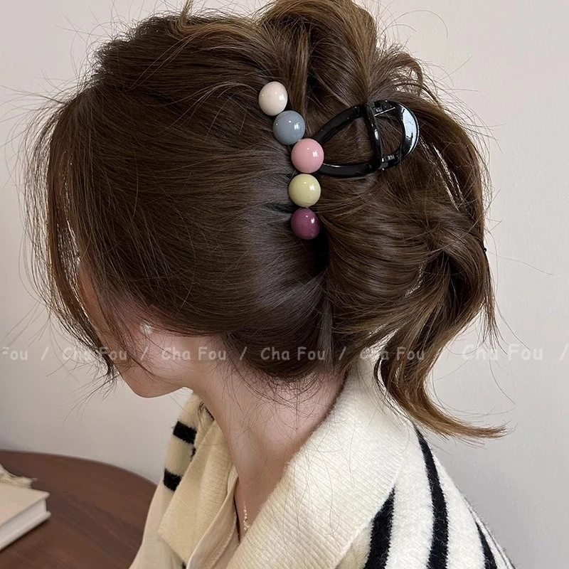 彩色豆豆中号抓夹女夏天2025新款高级感鲨鱼夹气质后脑勺发夹发饰