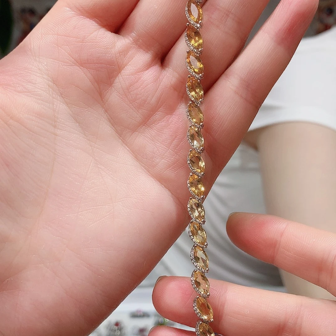 黄晶手链银S925镶嵌