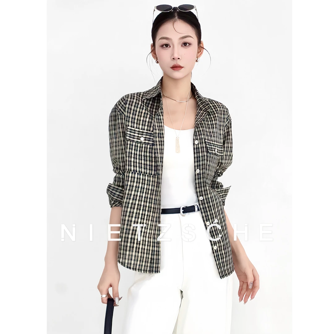 Nietzsche｜钱格格｜小版型！经典格子 显瘦通勤长袖 宽松衬衫5001