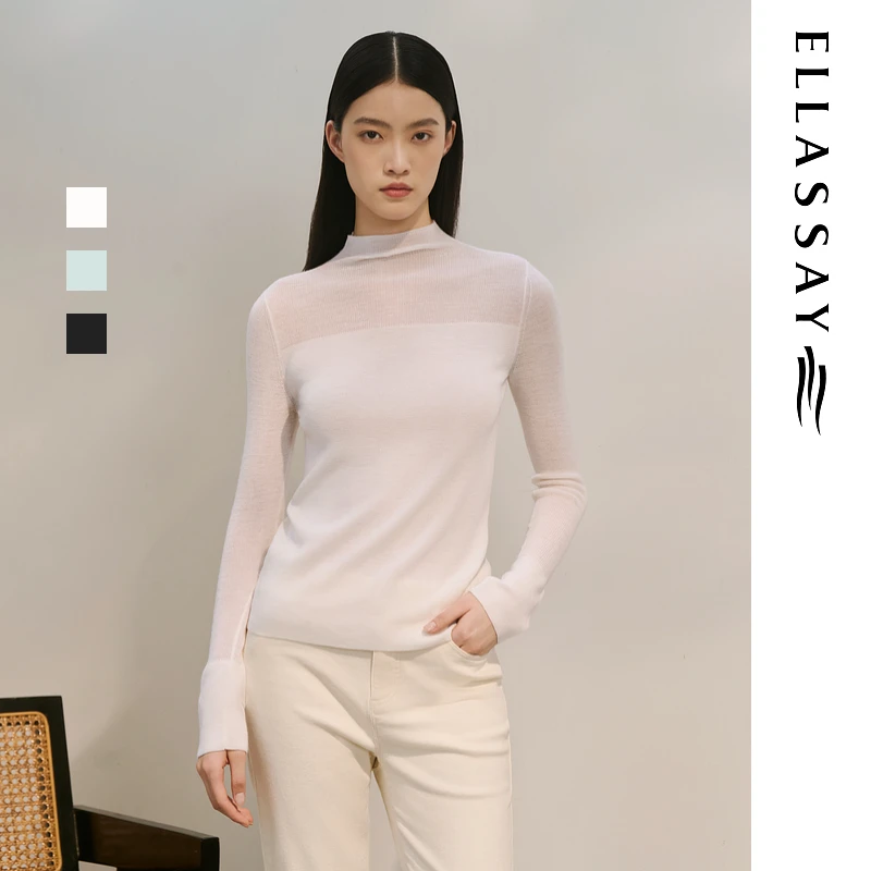 ELLASSAY歌力思2025秋季新款半高领微透打底针织衫女EWD366M057TA