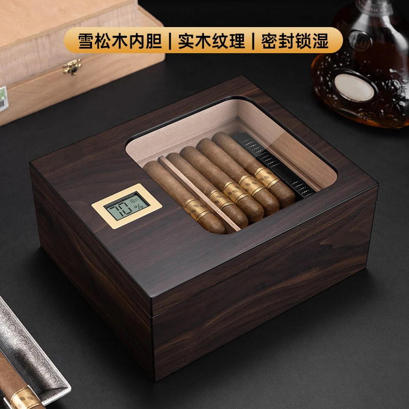 茄龙雪茄盒保湿盒天然雪松木裸养大容量双层带温度计CA-24GI1