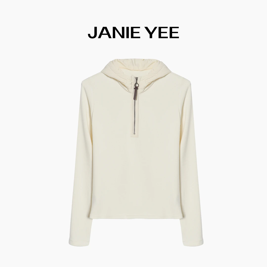 Janie Yee”暖羊冒冒“保暖加厚连帽绵羊毛羊驼毛内搭上衣女24A2321