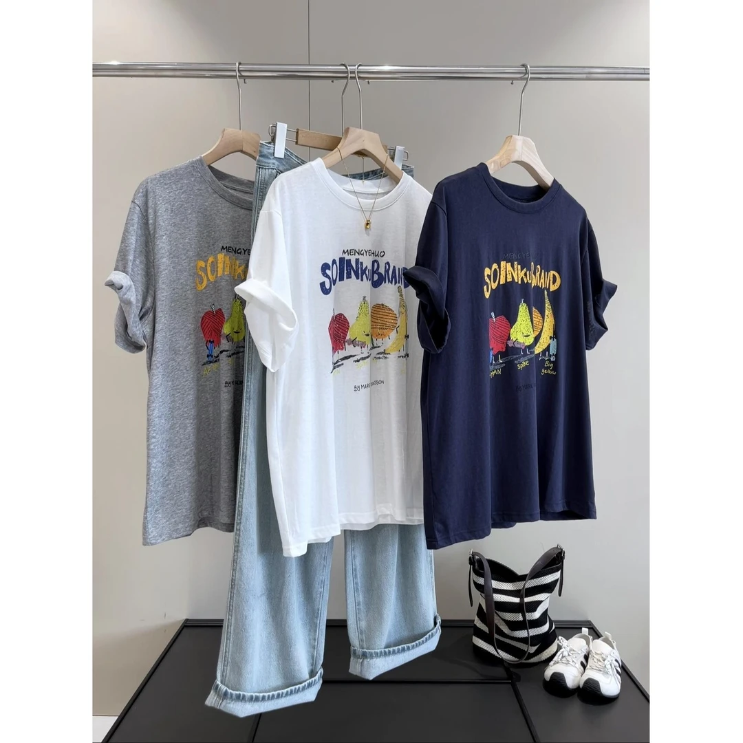 80%棉圆领卡通水果印花贼柔软短袖T恤