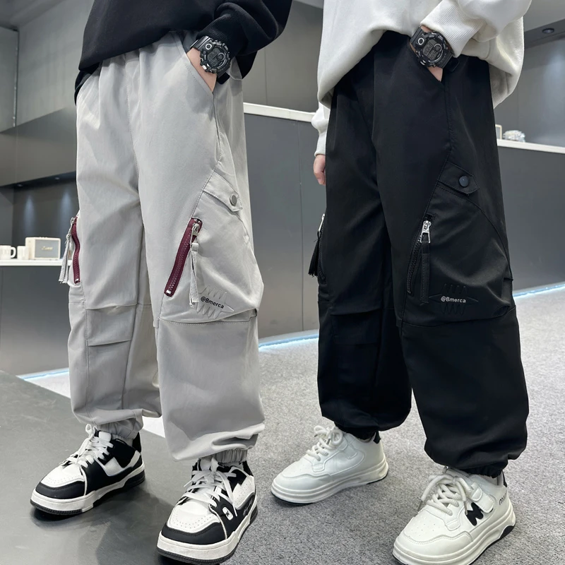 男童工装裤春秋款儿童裤子2025秋季新款中大童束脚休闲长裤男孩