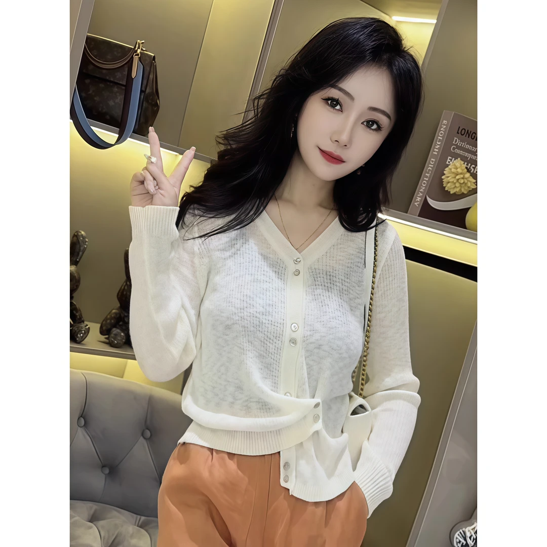 设计感下摆反扣俏皮减龄长袖针织衫女2025夏季新款时尚百搭上衣