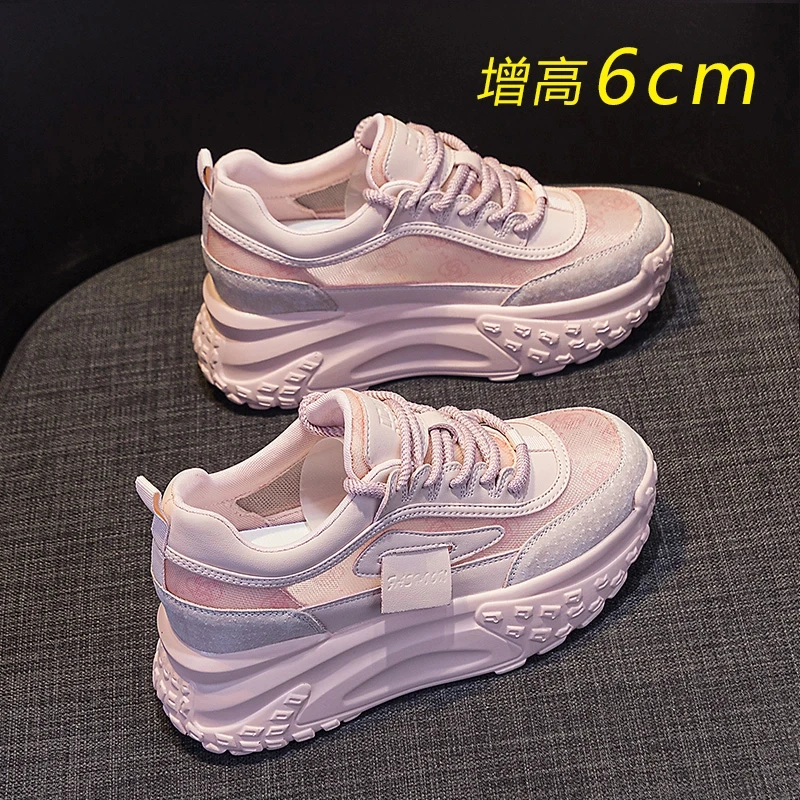 万达撤柜夏季薄款隐形内增高老爹鞋女厚底网面小白鞋小个子运动鞋