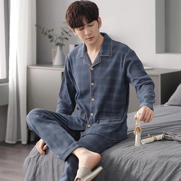 【盈与】男士睡衣春秋2025新款棉质长袖休闲开衫可外穿家居服套装