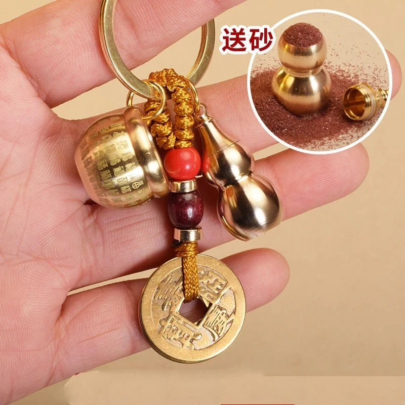 【老师推荐】2025年新款黄铜百福缸钥匙扣复古开口铜葫芦钥匙扣挂件