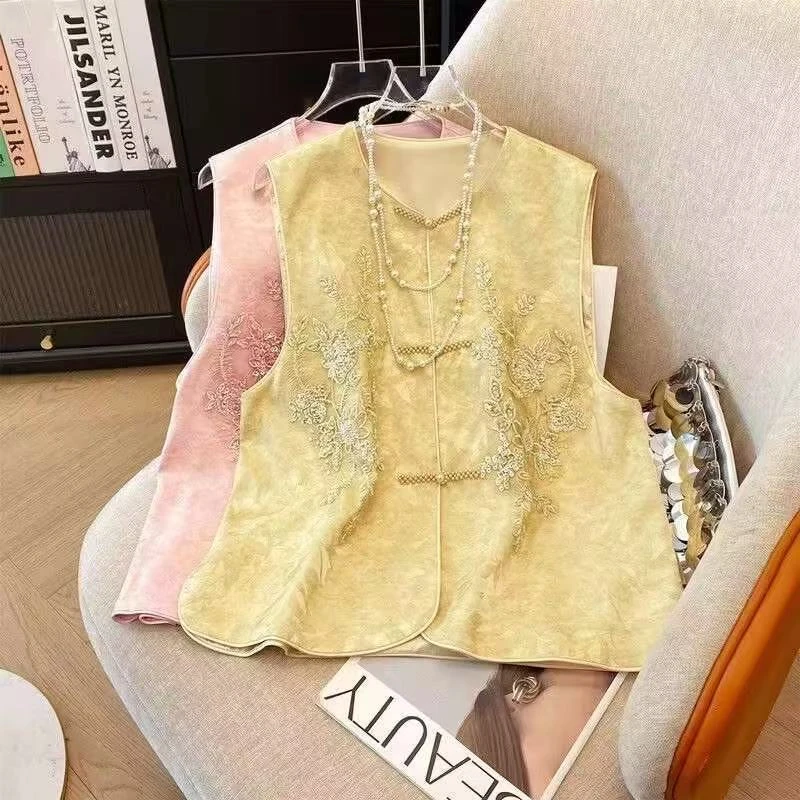 ）新款轻奢时尚减龄洋气百搭重工绣花亮片国风春夏马甲