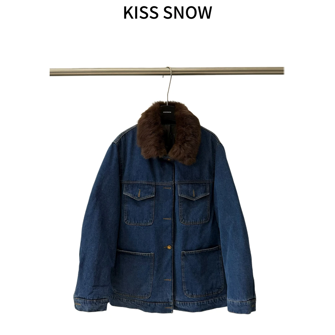 【KS】新 复古毛领牛仔羽绒服