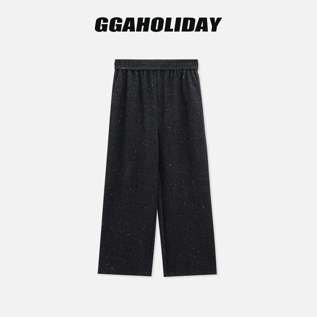 GGAHOLIDAY时尚百搭简约宽松休闲裤秋冬松紧腰毛绒直筒裤-154202