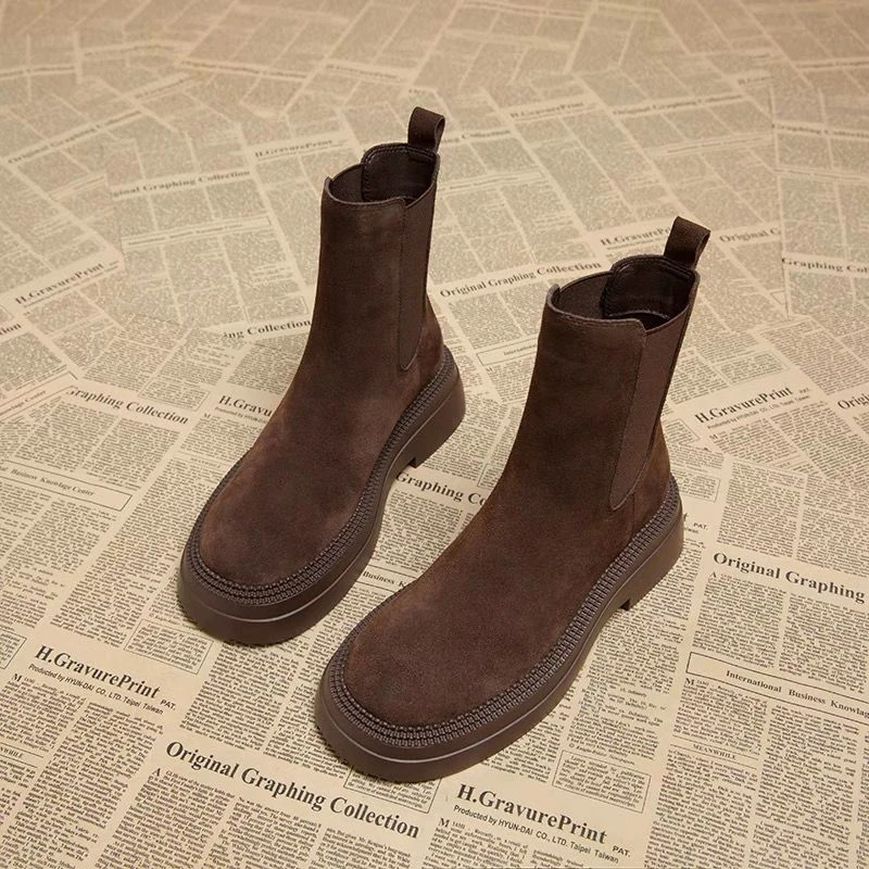 马丁靴流浪鞋中筒洋气加绒女2025新款切尔西靴短靴厚底厚靴靴子