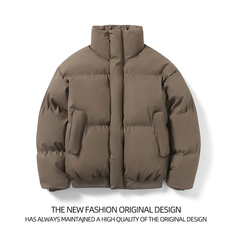 D05 美式驼色立领棉衣外套男冬季加厚保暖棉服宽松短款情侣面包服