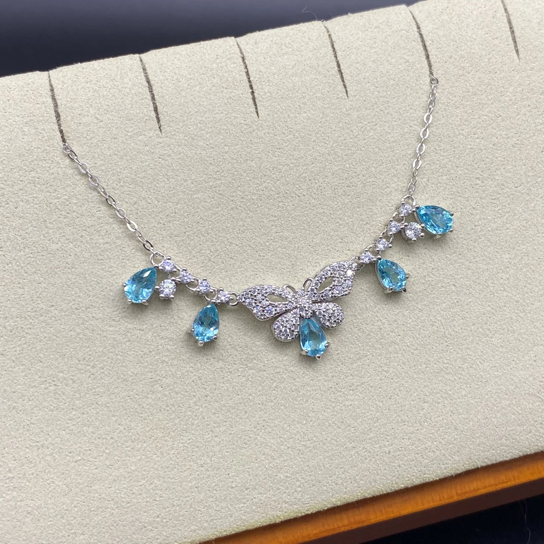 蝴蝶 天然磷灰石项链（含链）s925银 主石4*6mm 轻奢精致气质百搭D