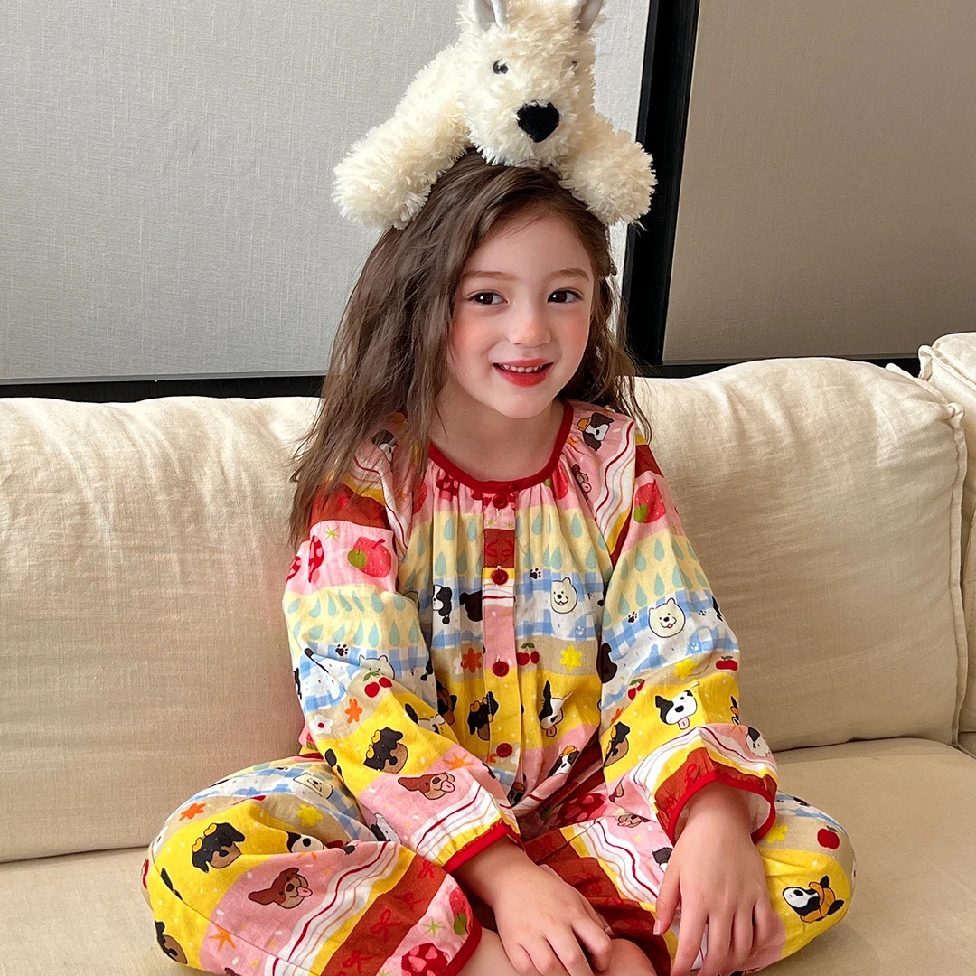 栀了成长记童装女童撞色印花家居服秋季儿童女宝时髦卡通睡衣套装