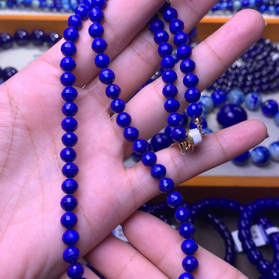 青金石未镶嵌项链6mm爆闪刻面款