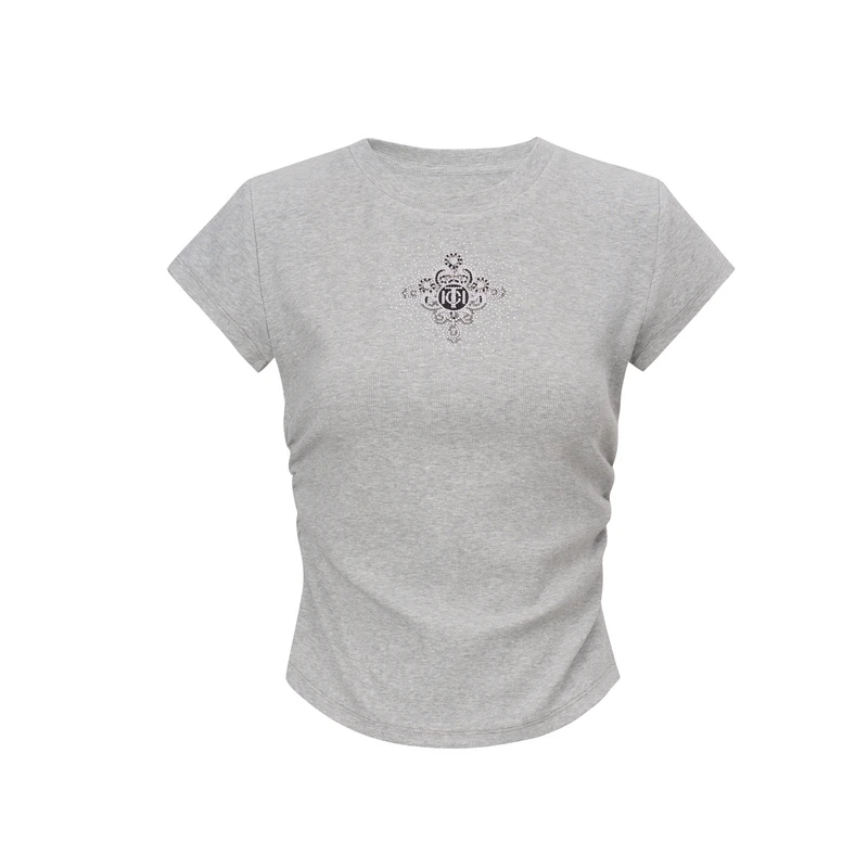 TCH服饰店-百搭显瘦辣妹正肩小飞袖烫钻短袖T恤T75B106131A