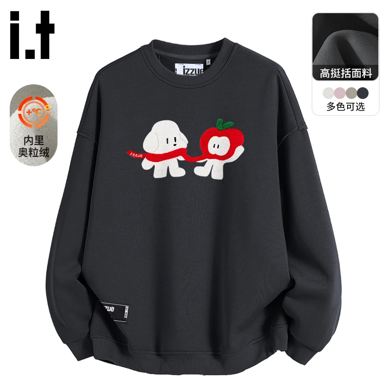 i.t izzue轻奢痞帅男装2025年新款秋冬款加绒圆卫衣潮牌宽松外套B