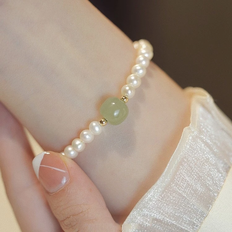 天然淡水珍珠和田玉手链女小众百搭气质高级感小米珠手串时尚轻奢