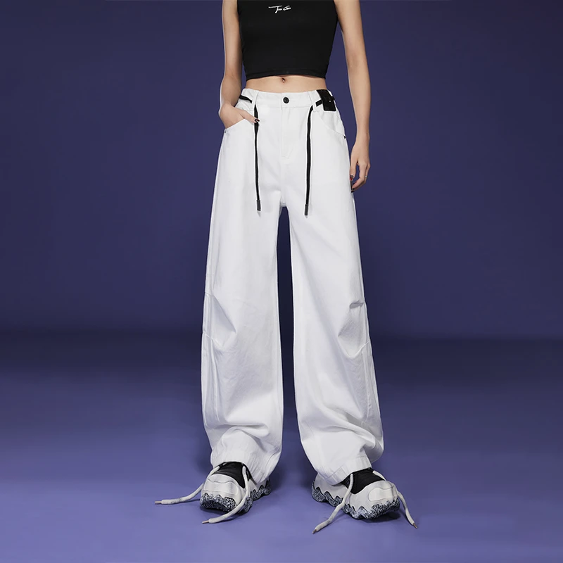 TUOGU/拓谷运动白色直筒休闲夏季高街宽松嘻哈裤子c50716