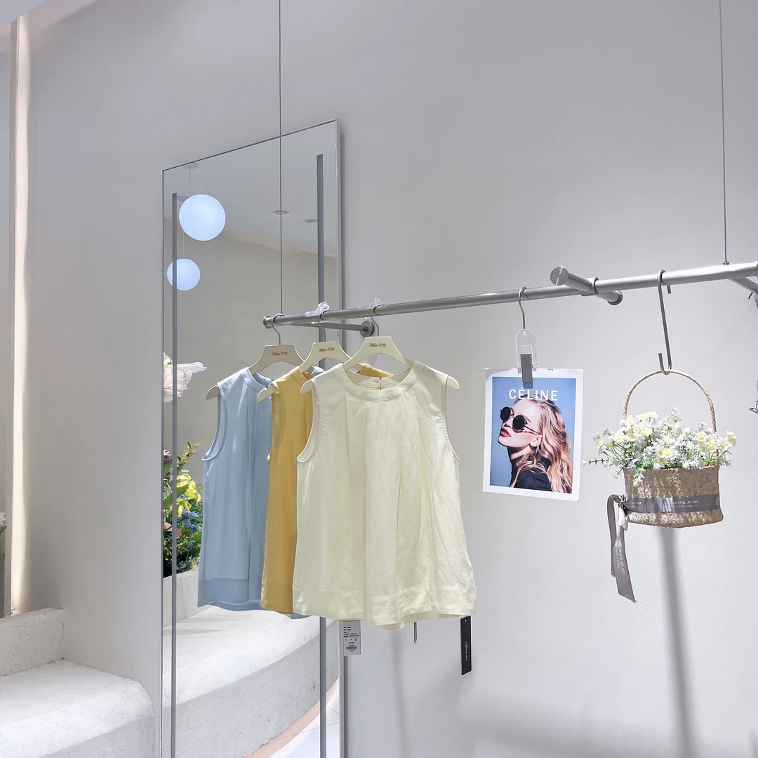 艾然夏季上新韩系棉麻小衫百搭高级舒适简约夏款无袖0536纯色