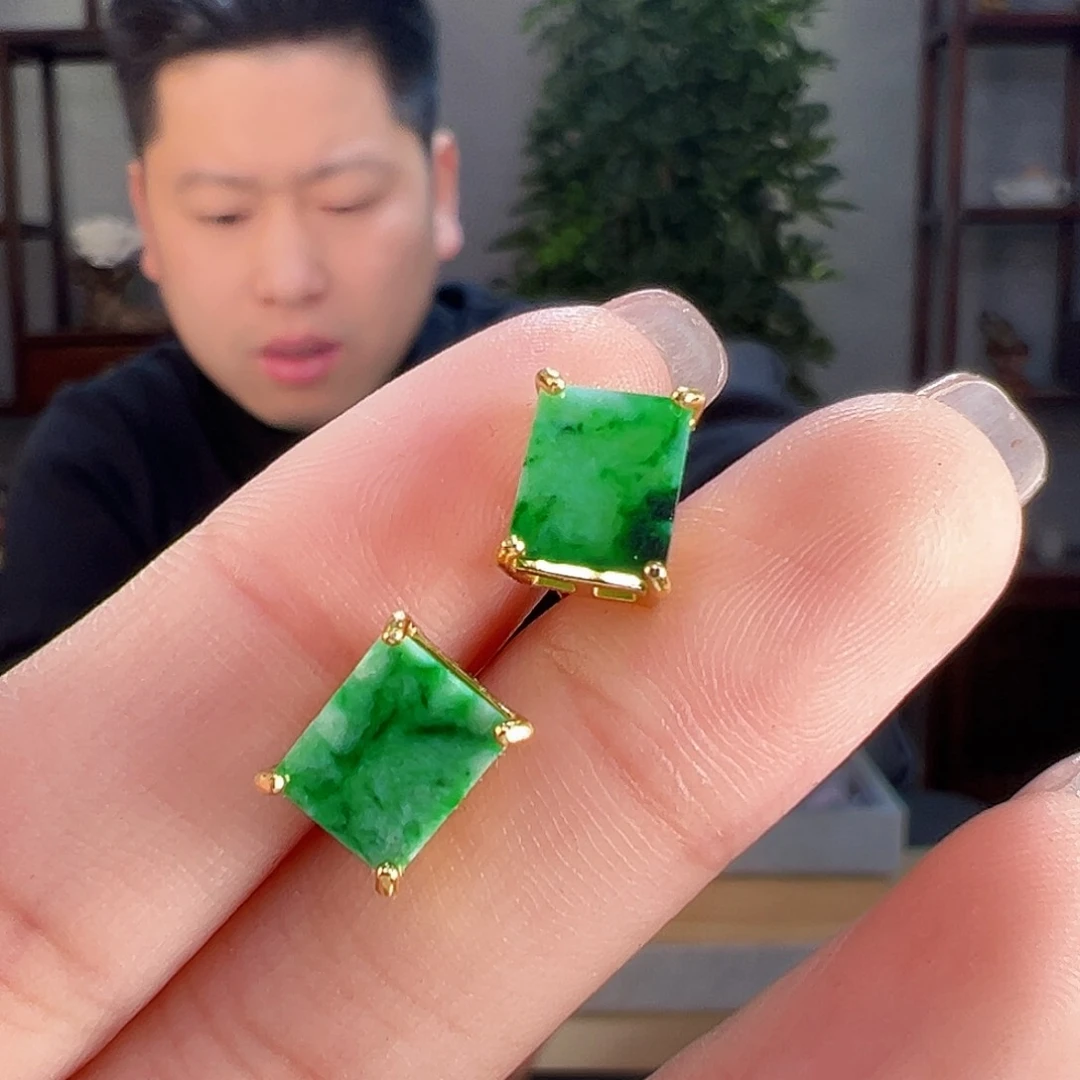 翡翠耳饰银S925镶嵌耳环67