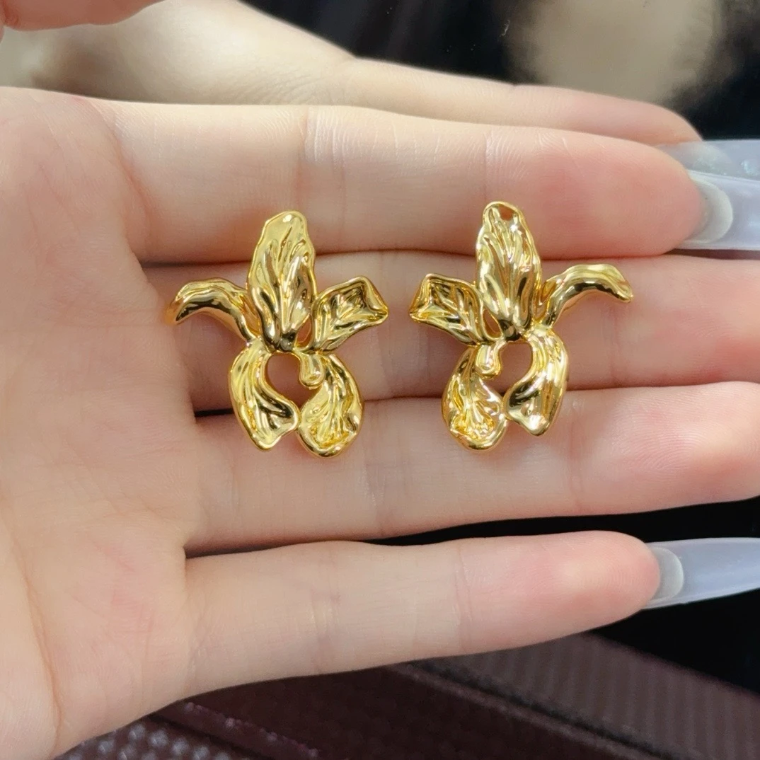 4024 足金耳饰紫荆花耳钉5D无氢工艺大气时尚金耳钉女
