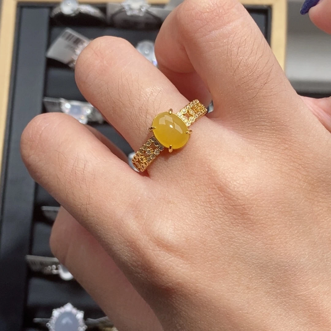 银S925镶嵌戒指翡翠纯天然缅甸翡翠A货戒指