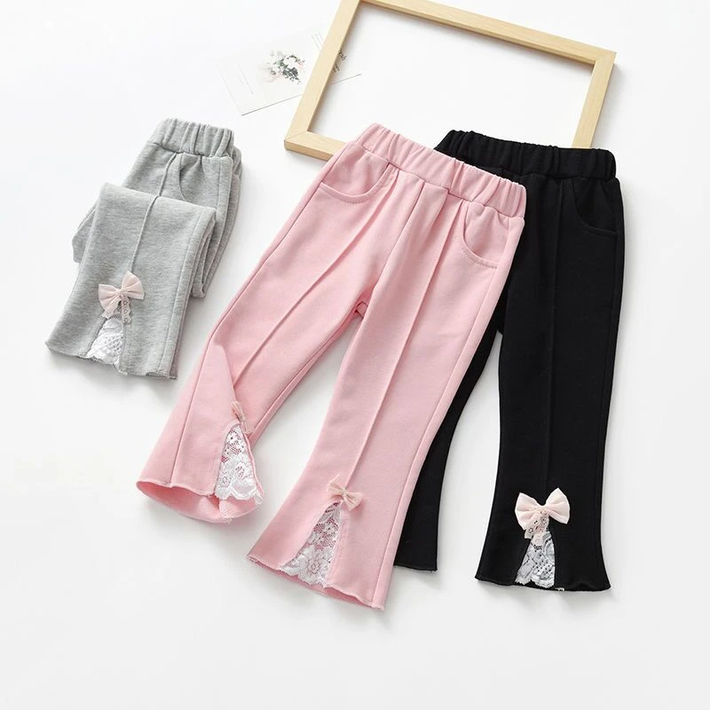 【粉丝专享】女童秋季新款蝴蝶结喇叭裤女宝宝韩版洋气休闲裤