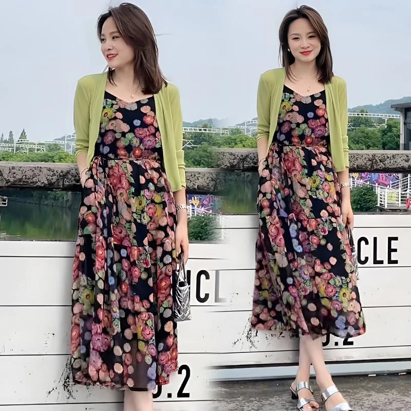 香朵儿轻熟风针织衫碎花裙两件套2025夏季新款洋气休闲装女士套装