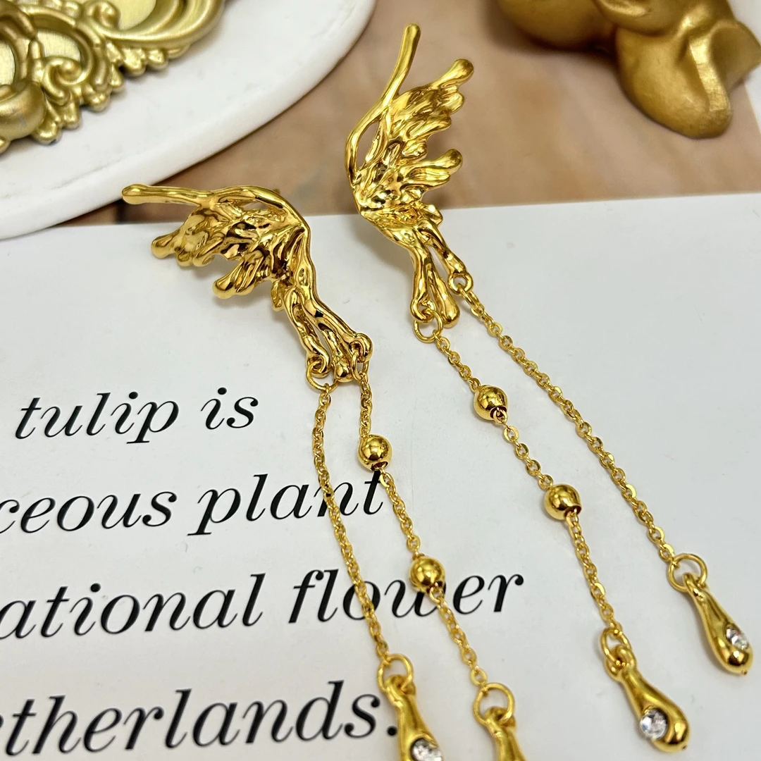 足金999黄金5D无氰时尚硬金气质蝴蝶百搭简约小众镶嵌耳针9.24