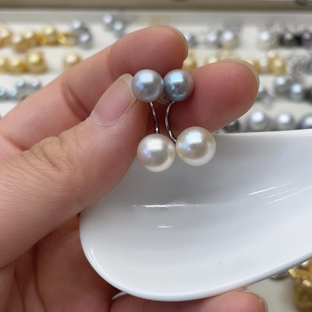 银S925镶嵌海水珍珠耳饰