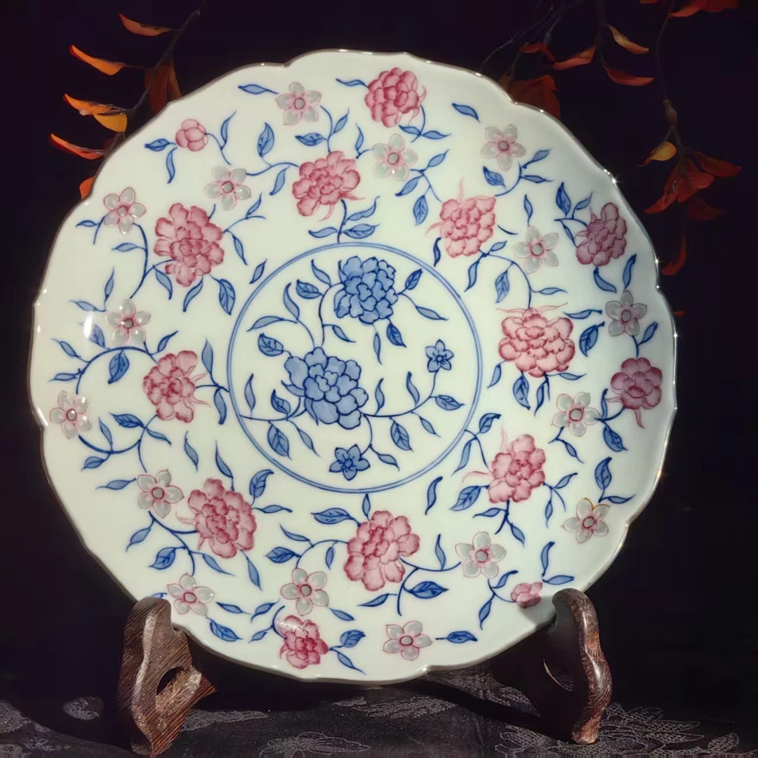 玲珑集 青花釉里红花卉壶承 LL409