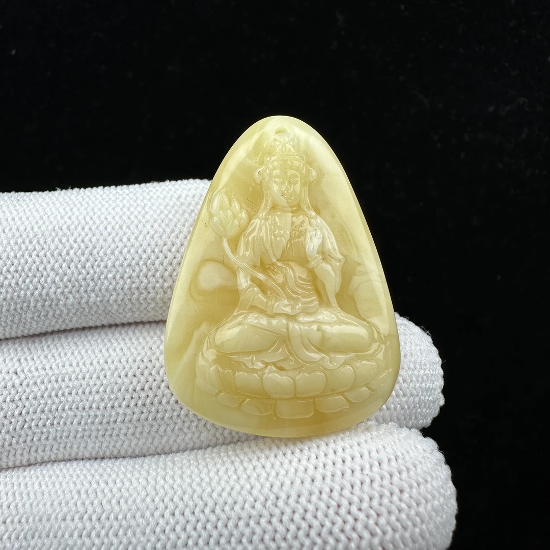 Y3479天然蜜蜡 雕刻大势至牌24*33.5*7.3mm 支持鉴定 假一罚四