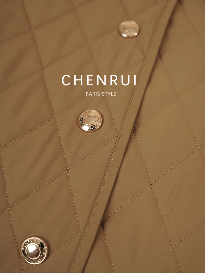 【达人】2025新款英伦风街头名媛百搭翻领撞色棉衣菱格外套女3862