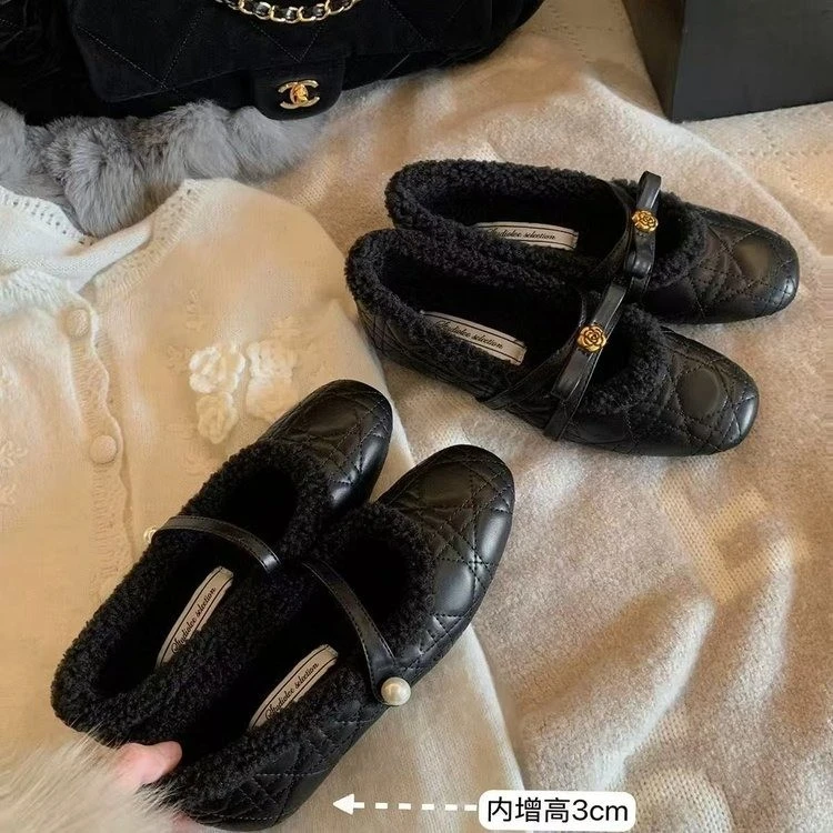 豆豆鞋玛丽珍鞋时尚增高保暖女鞋女冬加绒浅口鞋单鞋小香风棉鞋