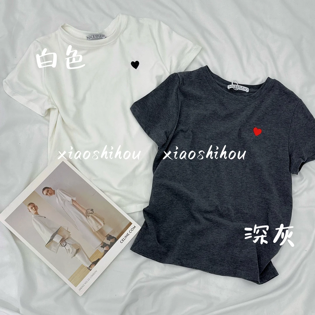 小时候女装店圆领简约爱心磨毛T恤08601