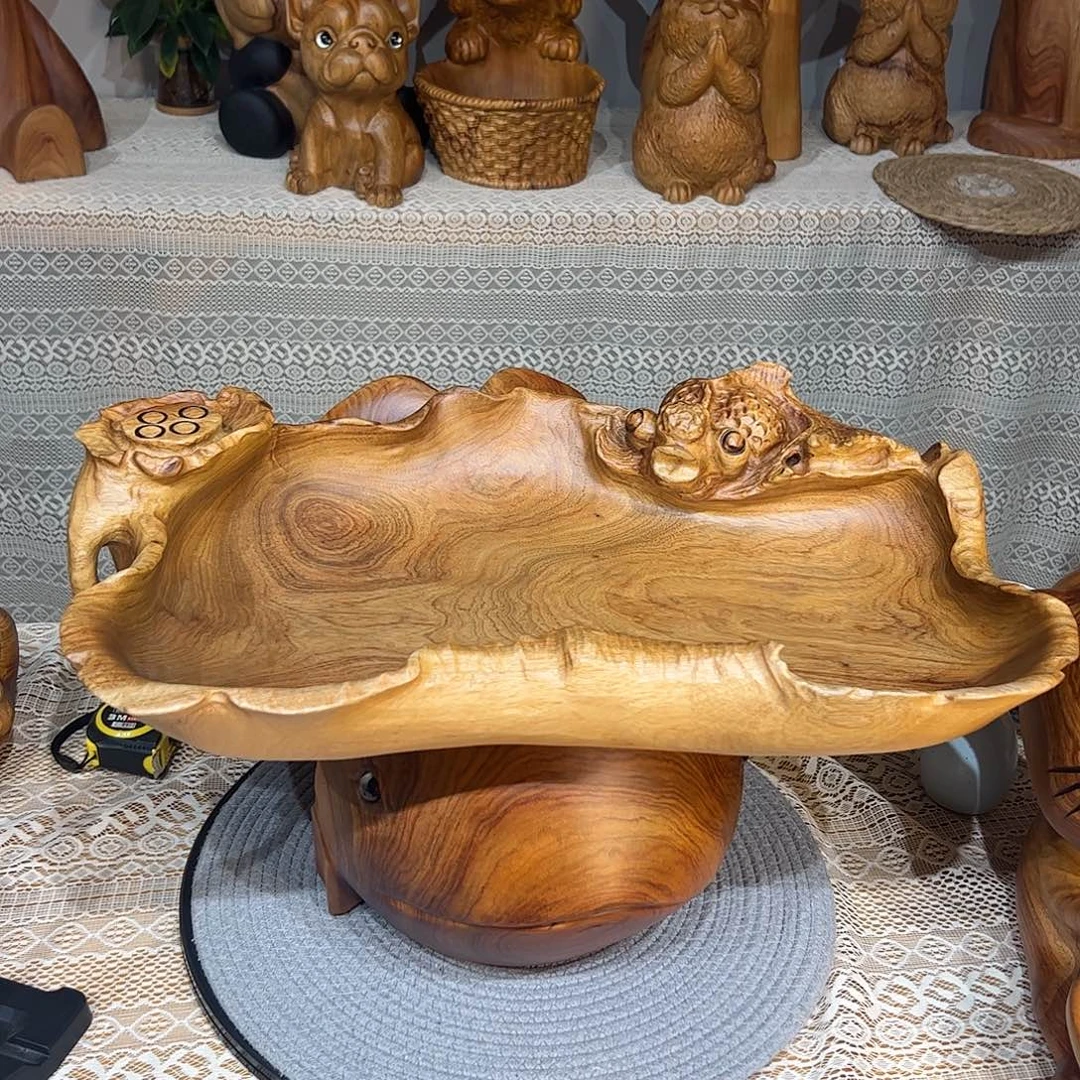 *****香樟木金鱼果盘摆件