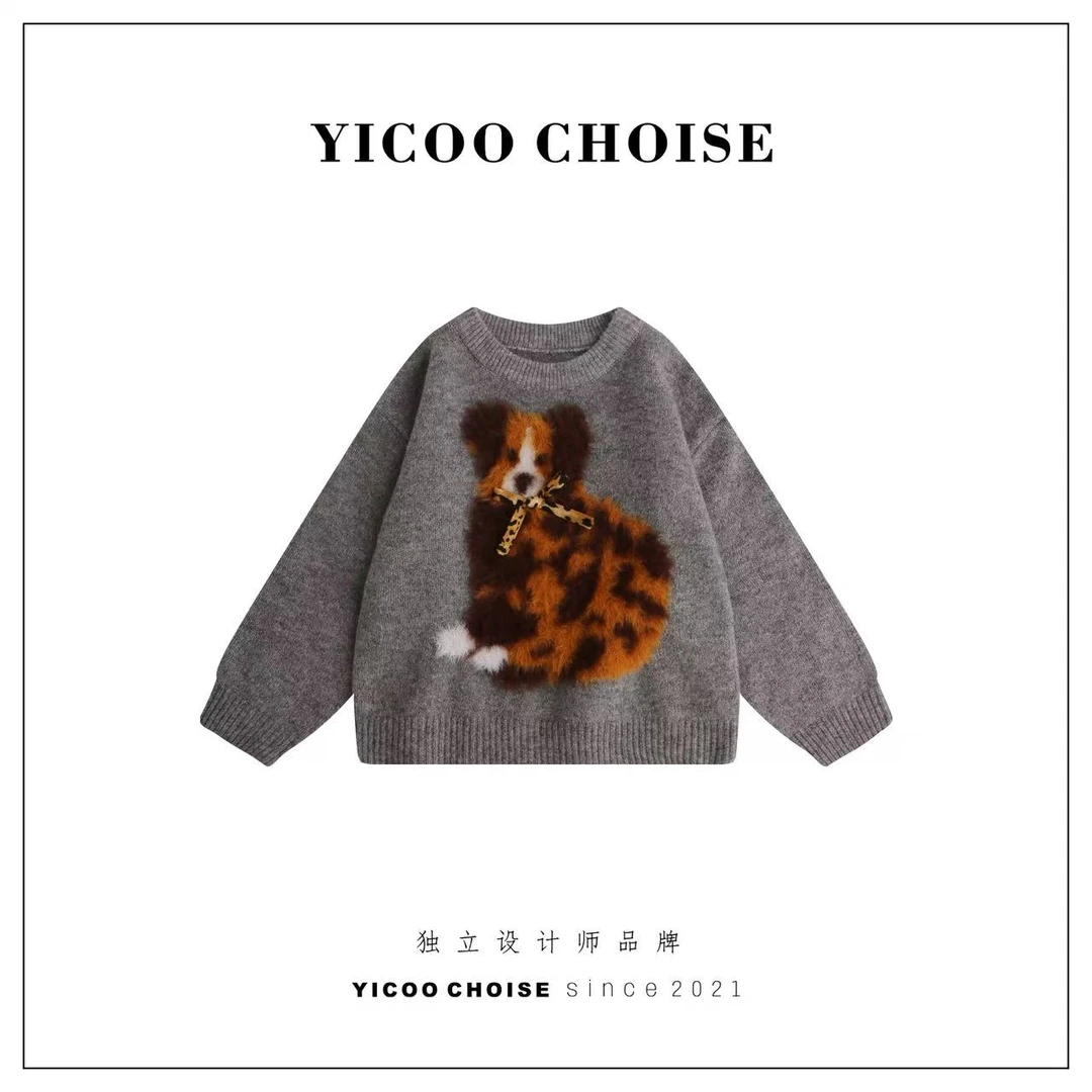 （羊毛➕再生纤维）YICOO【我和小狗】小众进口百花绒水貂毛衣YC257312