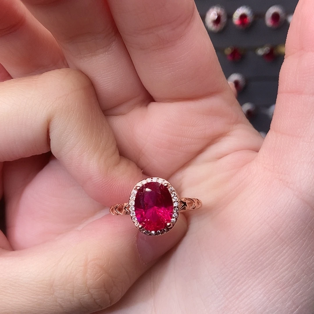 戒指银S925镶嵌红宝石
