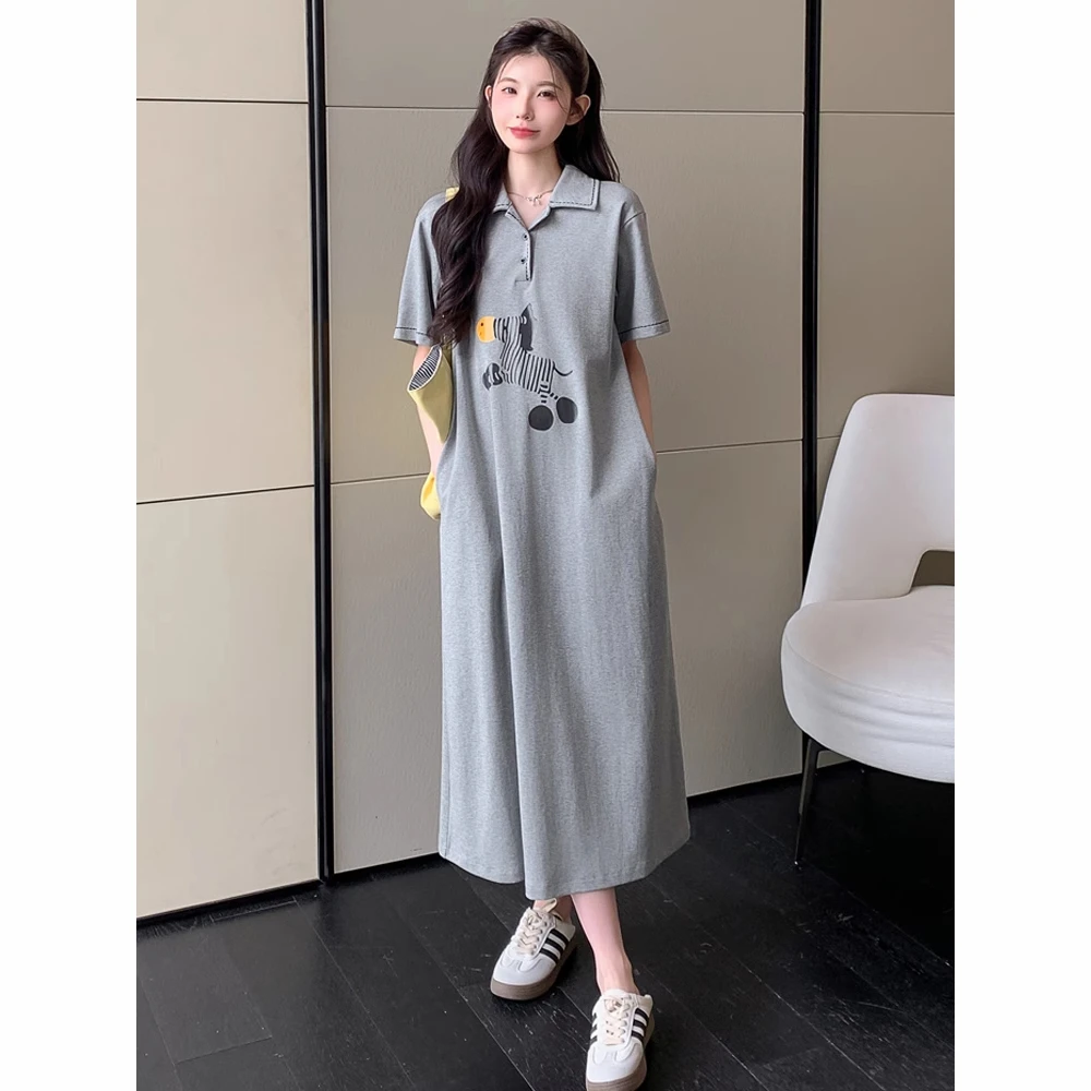 慵懒风短袖休闲连衣裙女夏季2025新款懒人oversize宽松POLO长裙子